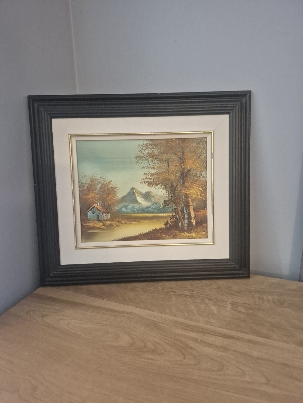 Black Framed Autumn Landscape Wall Art with Gold Trim